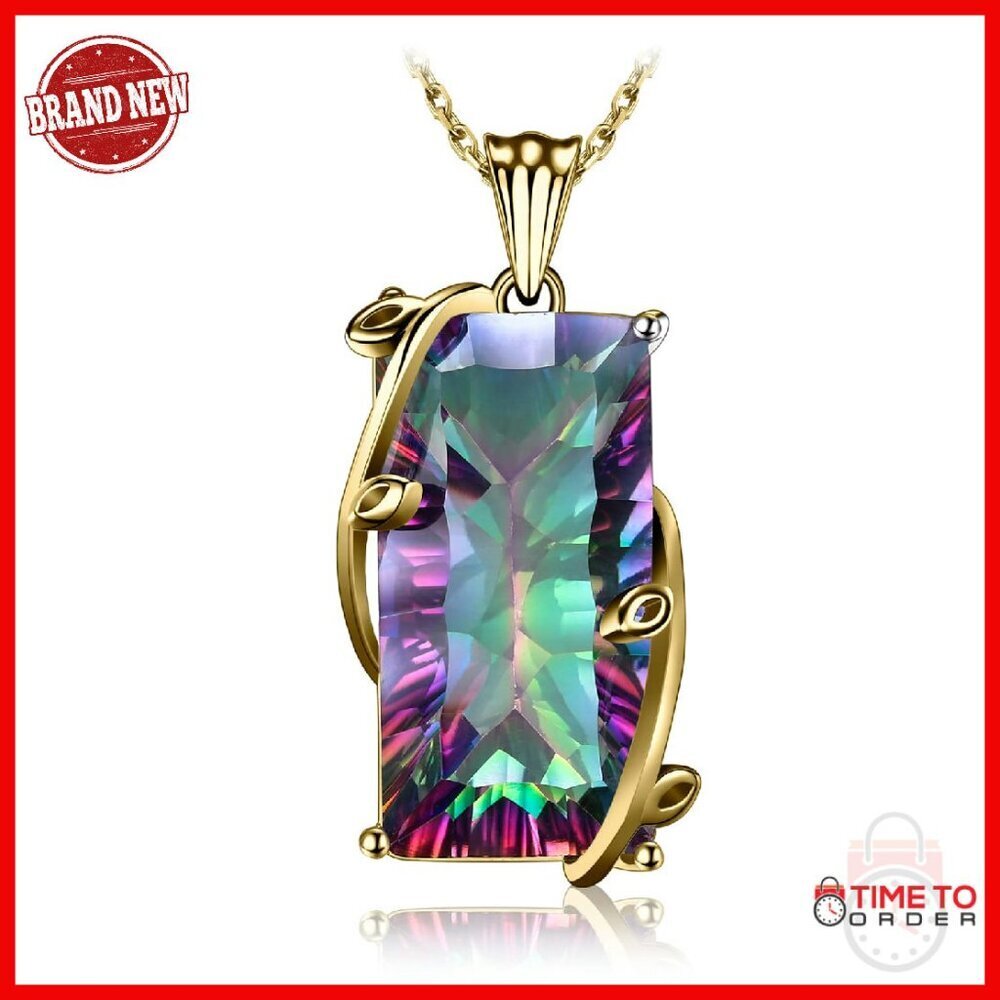 15.2ct Genuine Mystic Quartz Pendant Necklace 18in Sterling Silver Chain